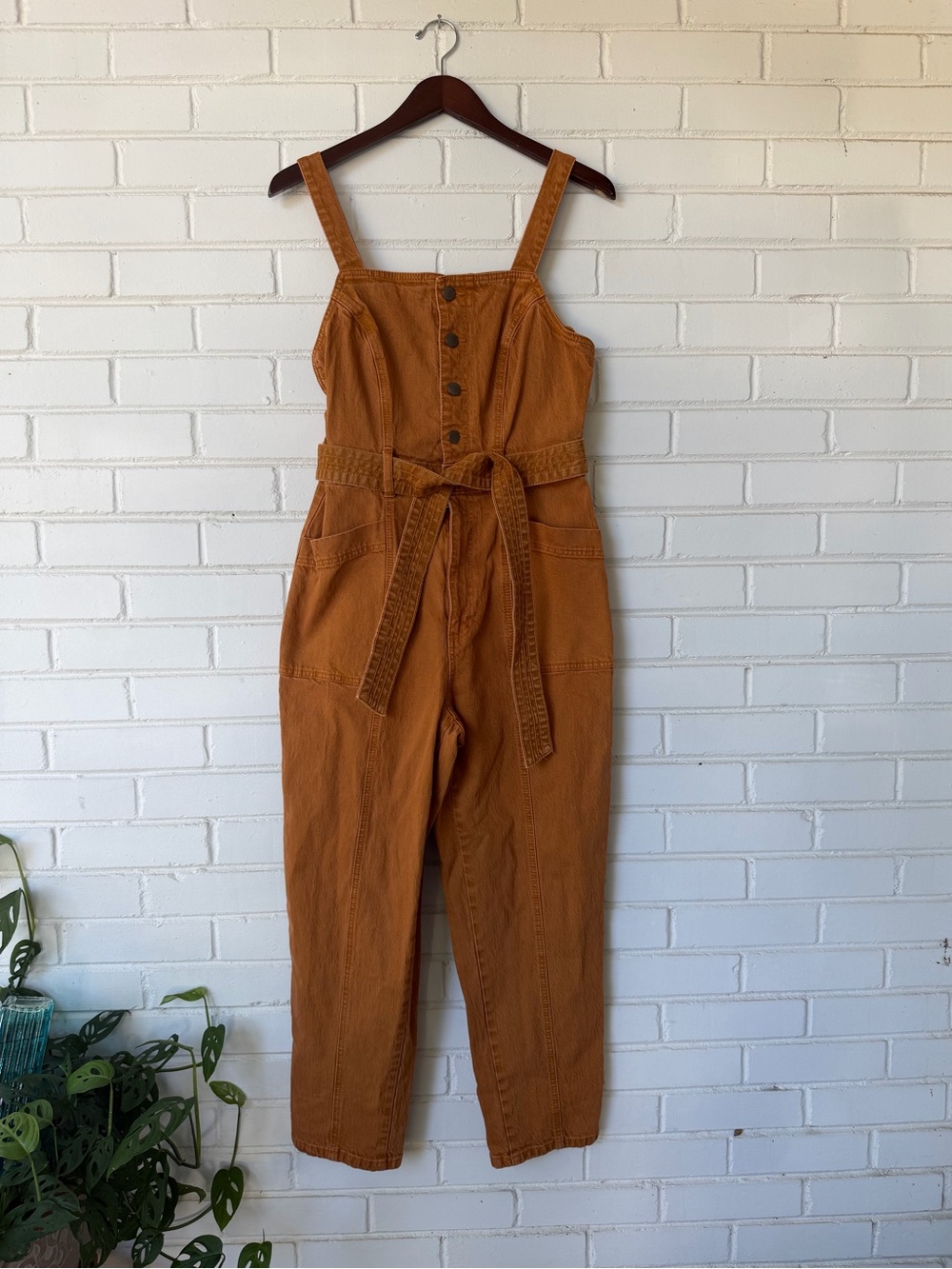 Universal Thread Rust-Colored Utility Jumpsuit with Tie Waist